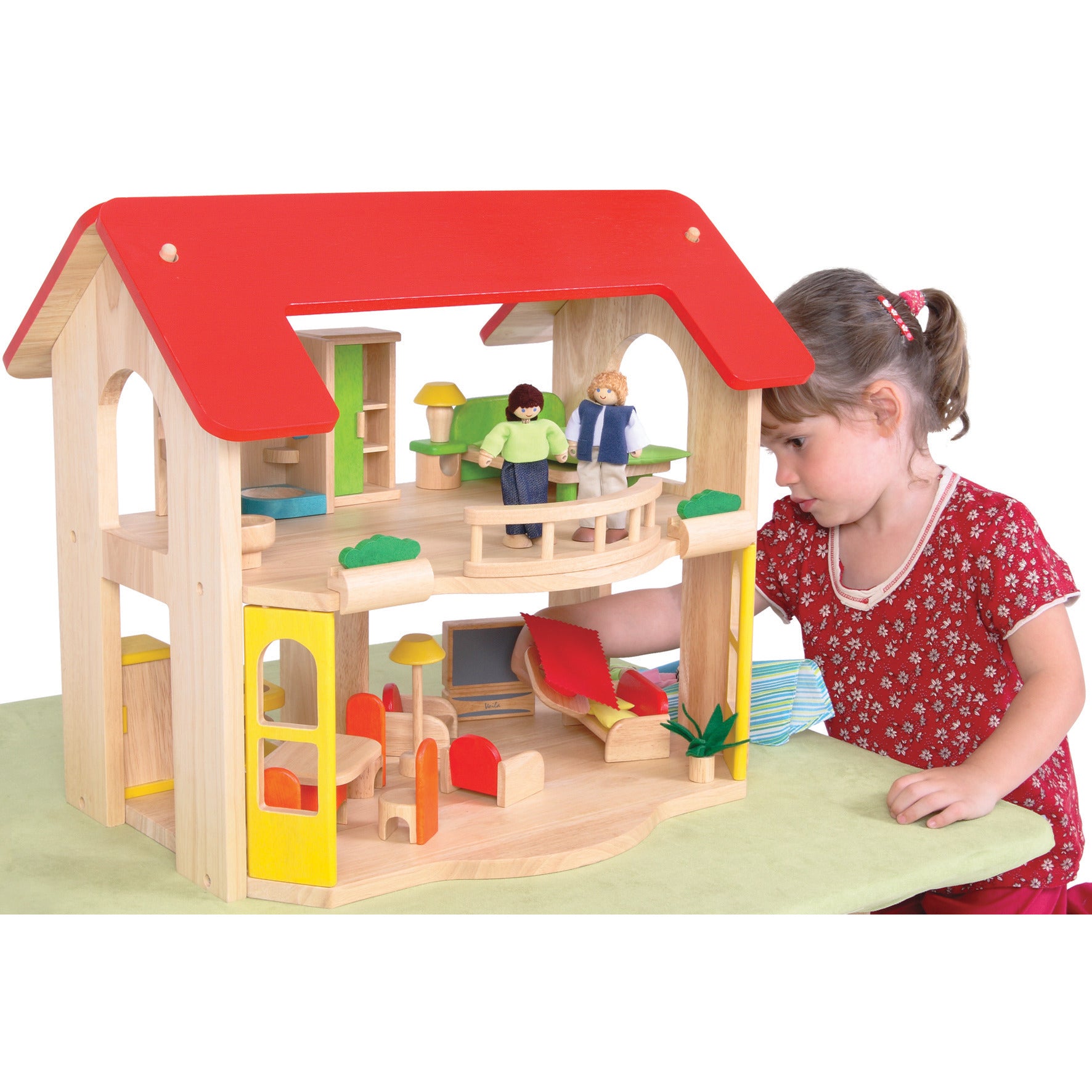 Wooden Open Plan Dolls House C/W Furniture