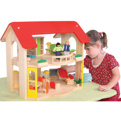 Wooden Open Plan Dolls House C/W Furniture