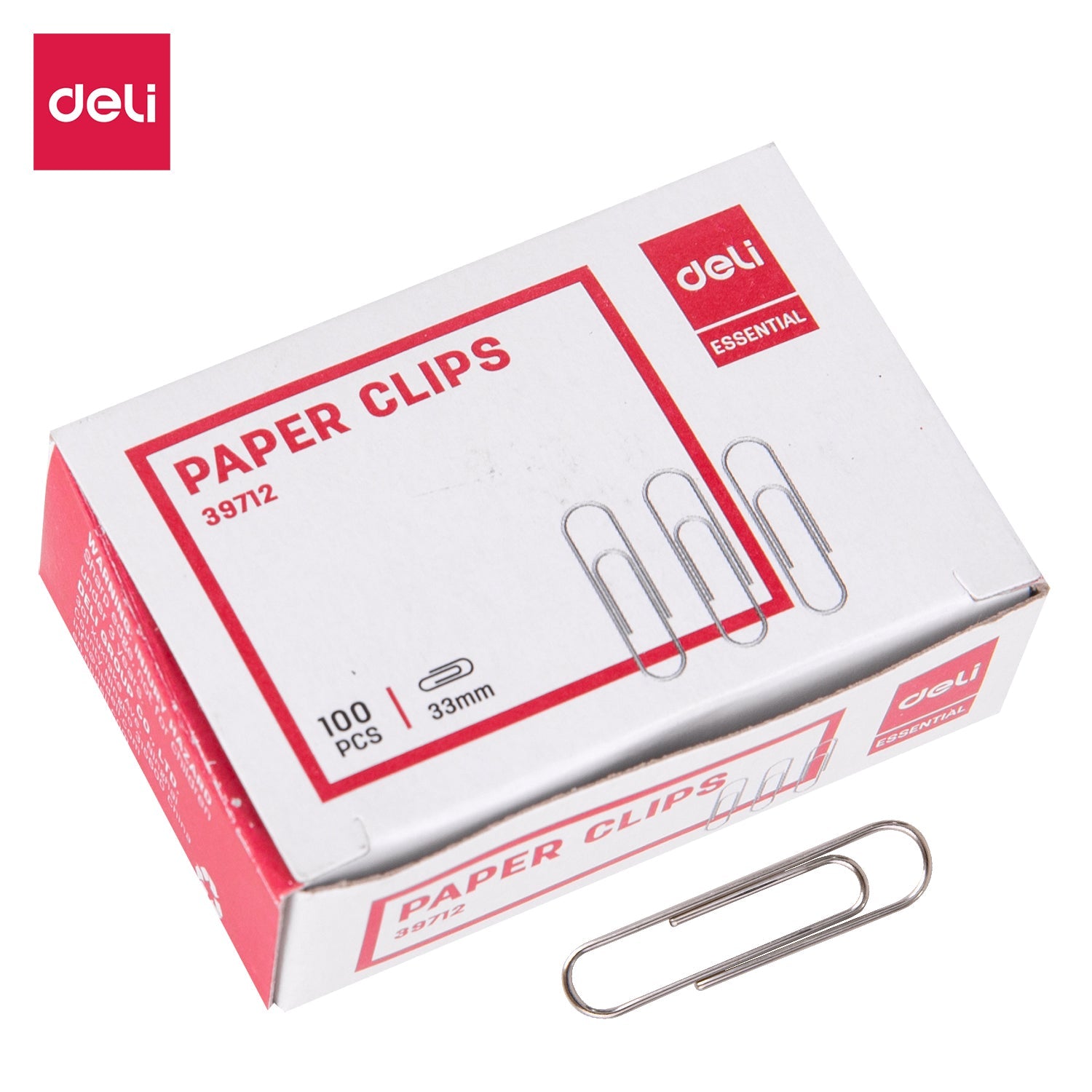 E39712 Deli Nickel Plated Paper Clips 33mm (1x100)