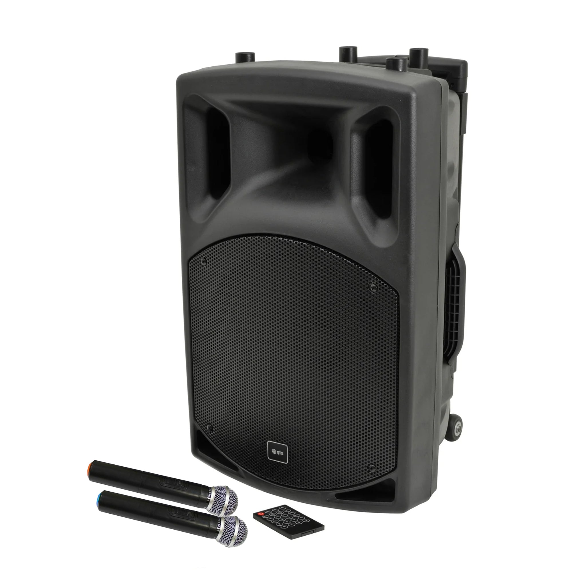 QTX QX series portable powered PA unit with 2 VHF microphones