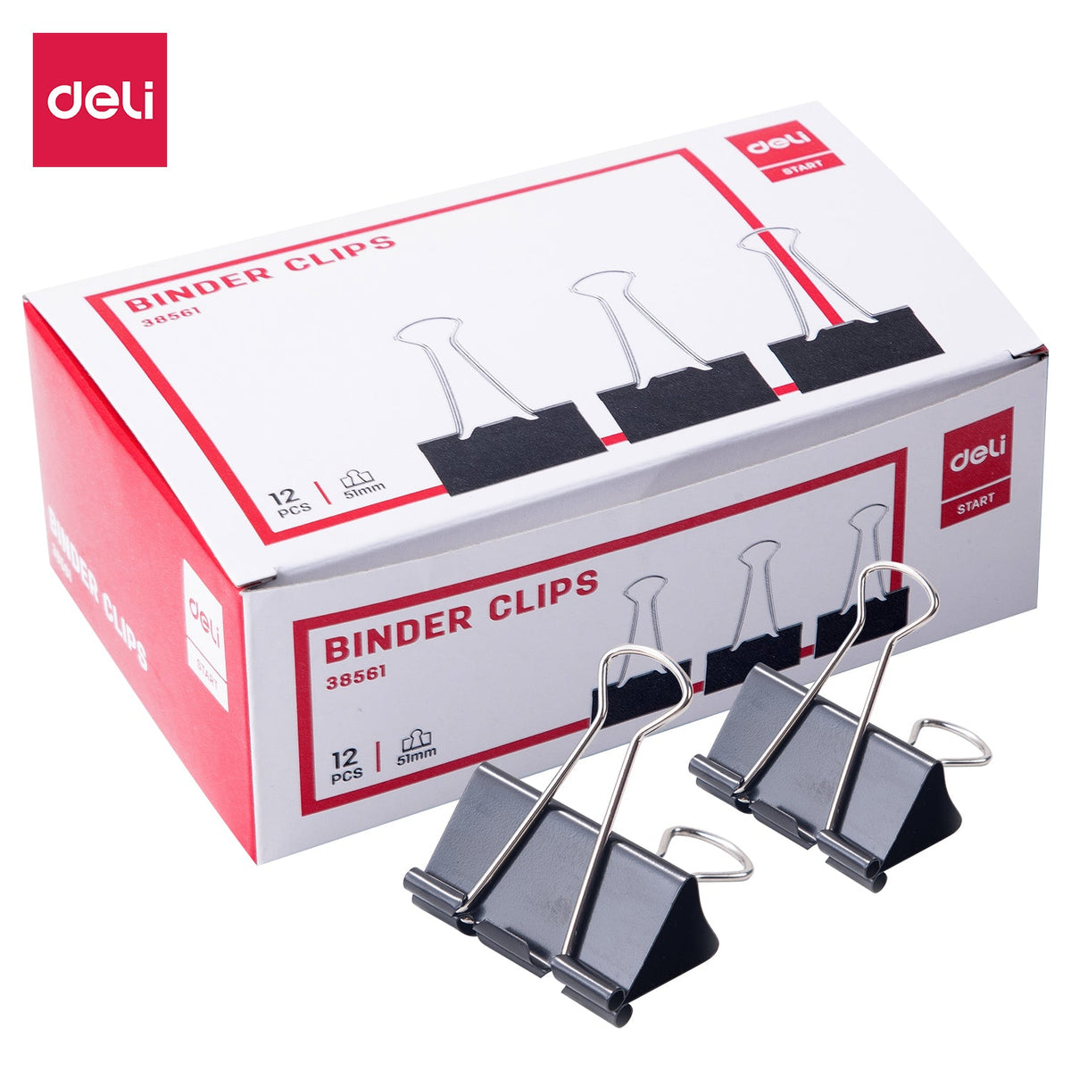 DELI E38561 Black Binder Clips 51mm (1X12)