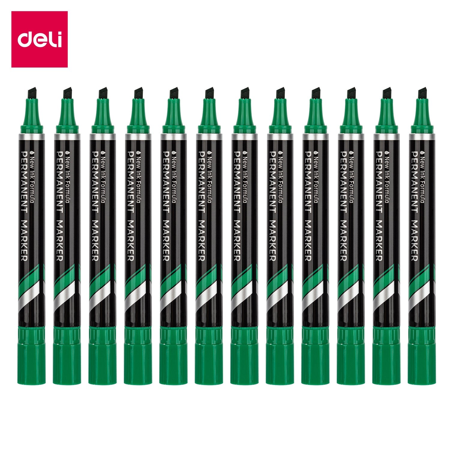 DELI EU10150 Permanent Marker Chisel Think (Green)(1x12)