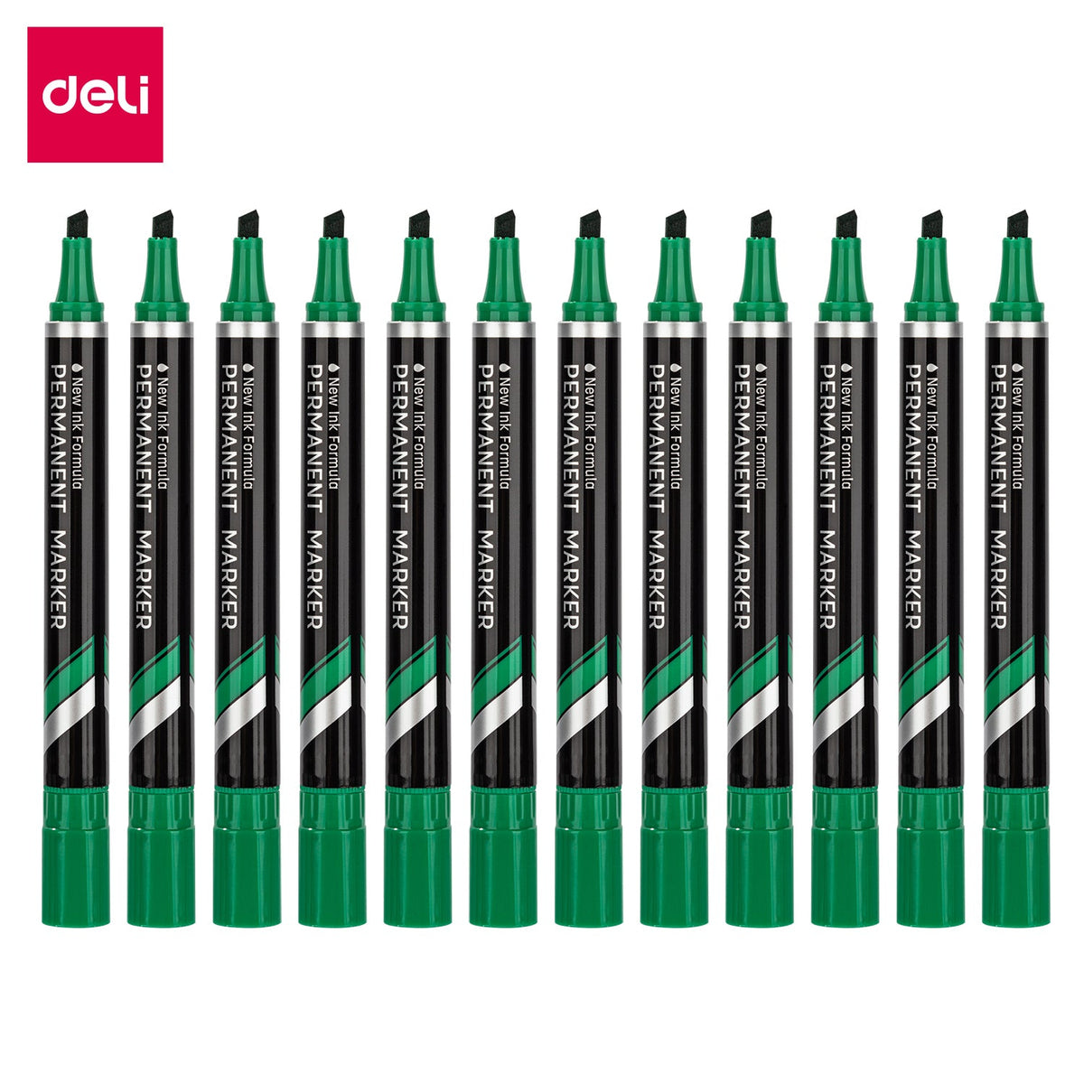 DELI EU10150 Permanent Marker Chisel Think (Green)(1x12)