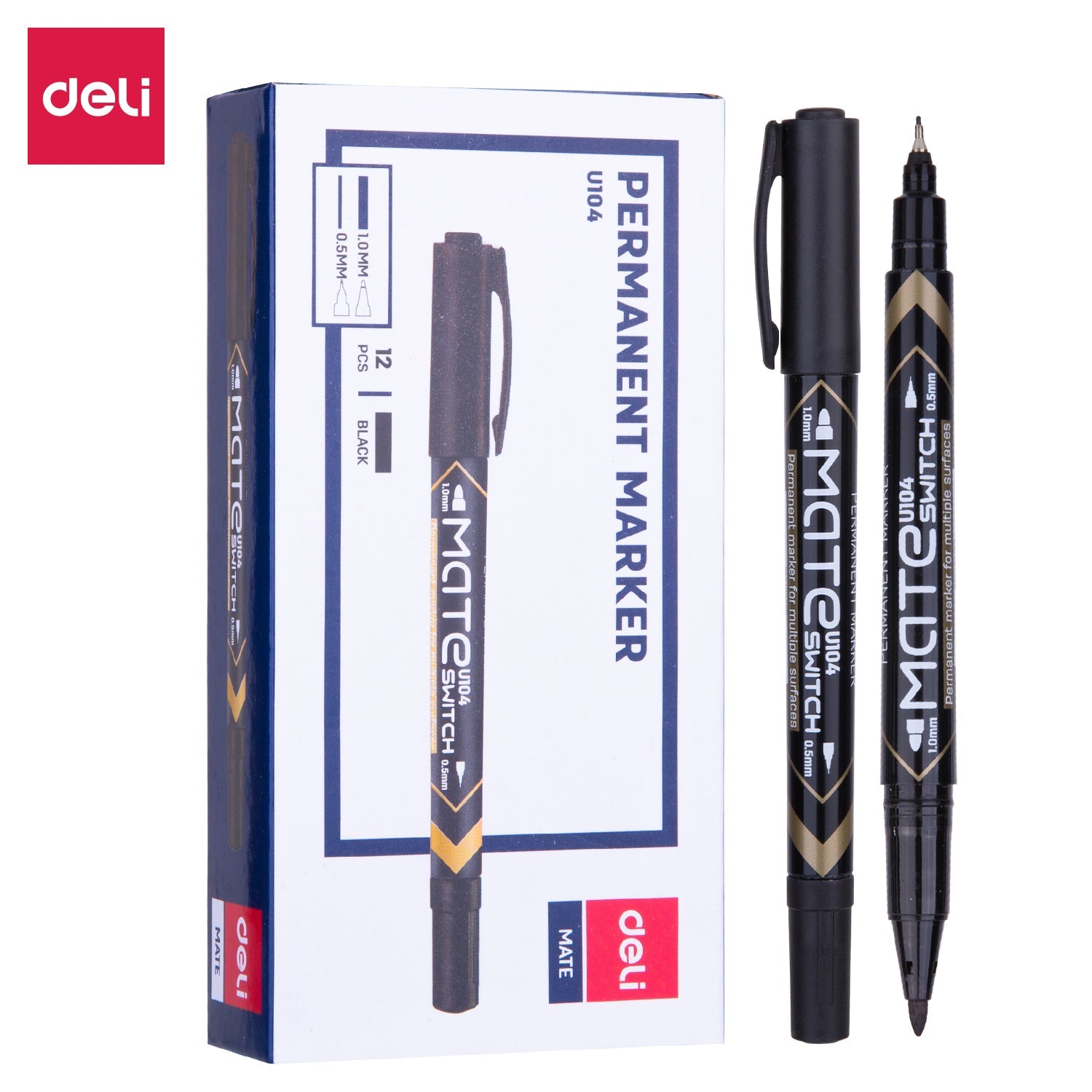 DELI EU10420  Dual Tip Permanant Black 0.5mm/1.0mm(1x12)