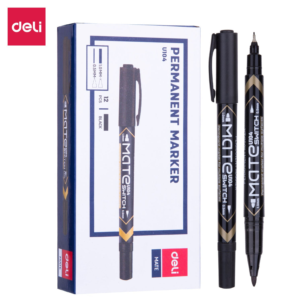 DELI EU10420  Dual Tip Permanant Black 0.5mm/1.0mm(1x12)