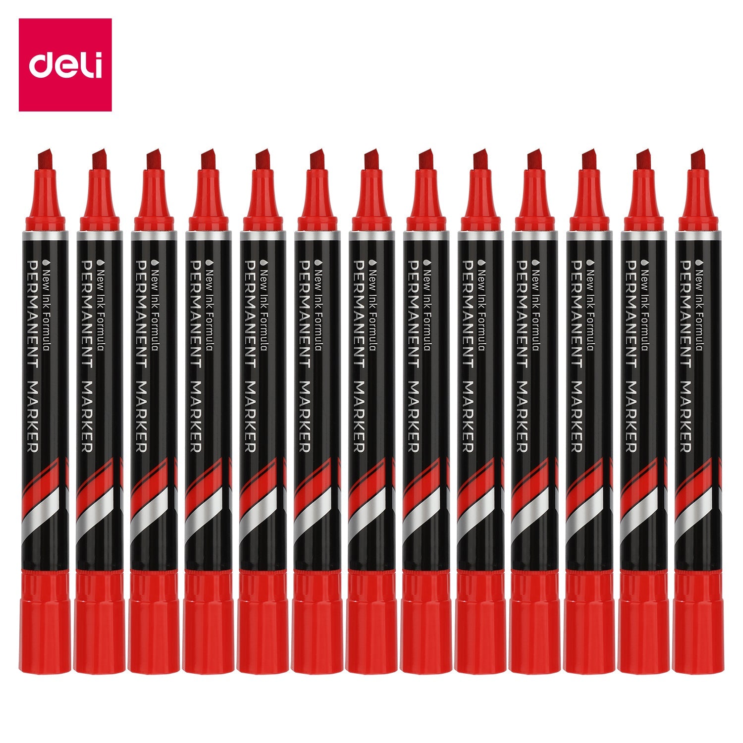 DELI EU10140 Permanent Marker Chisel Think (Red)(1x12)