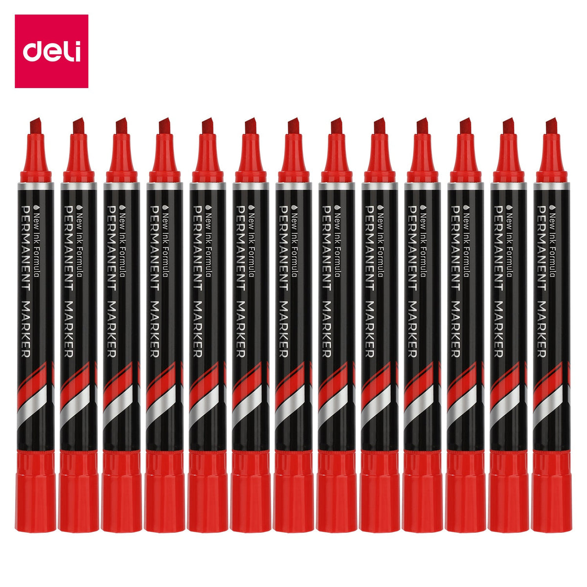 DELI EU10140 Permanent Marker Chisel Think (Red)(1x12)