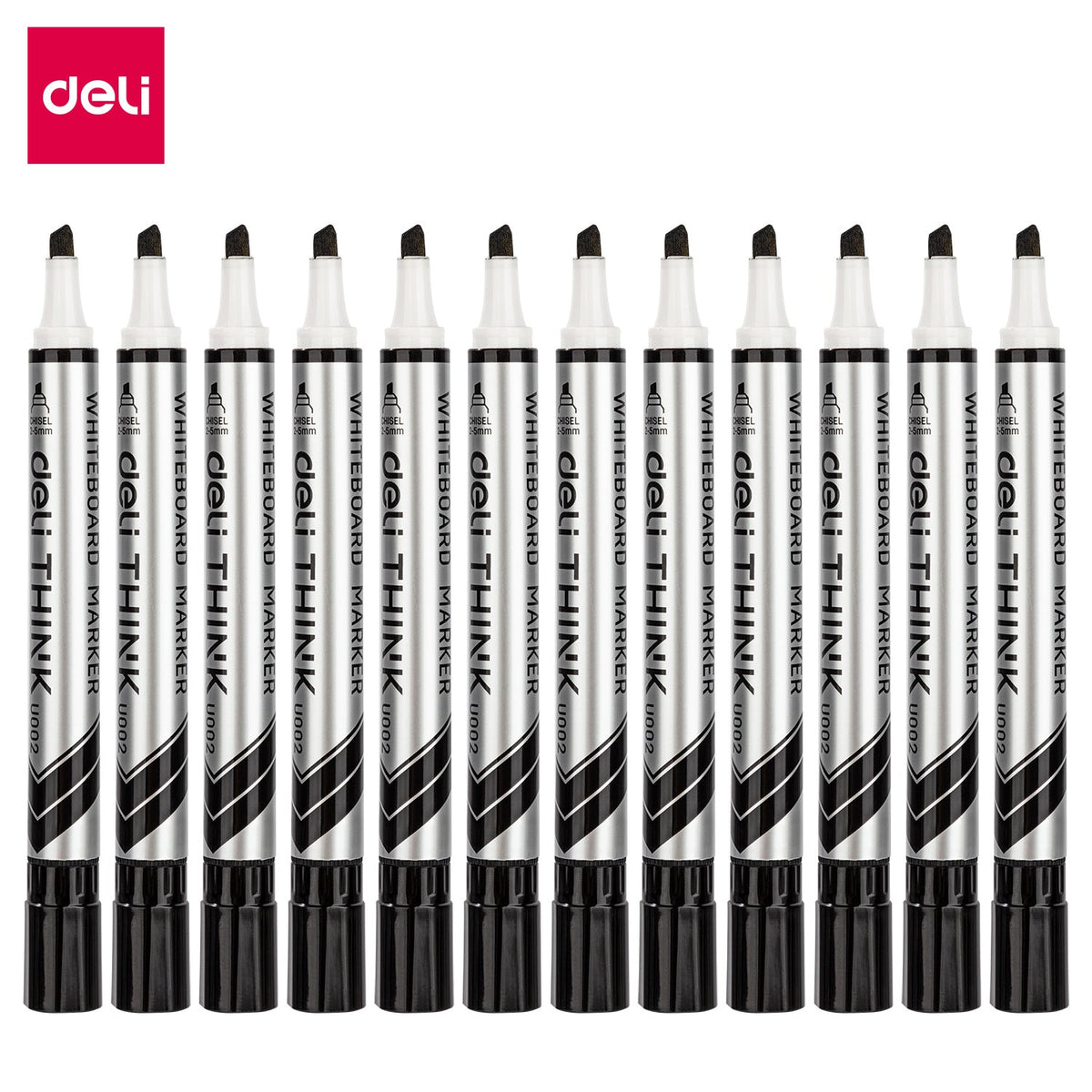 DELI EU00220 BK Dry Erase Marker Black Chisel (1x12)