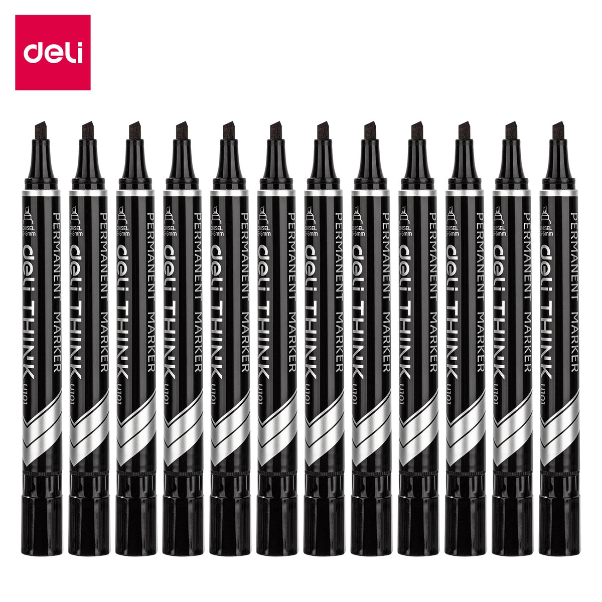 DELI EU10120 Permanent Marker Think (Black)Chisel (1x12)