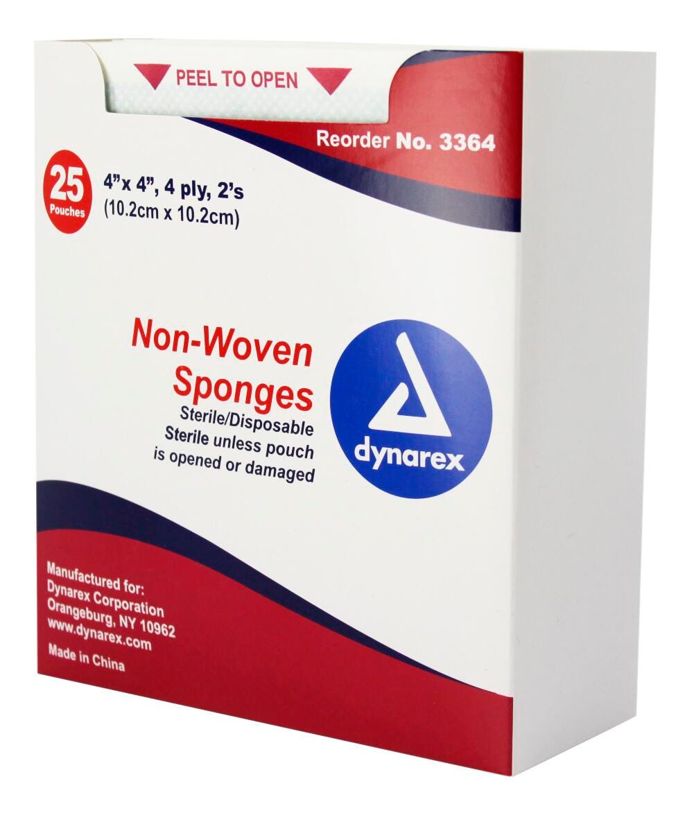 GAUZE - NON-WOVEN 4X4 SPONGES - PACK OF 25