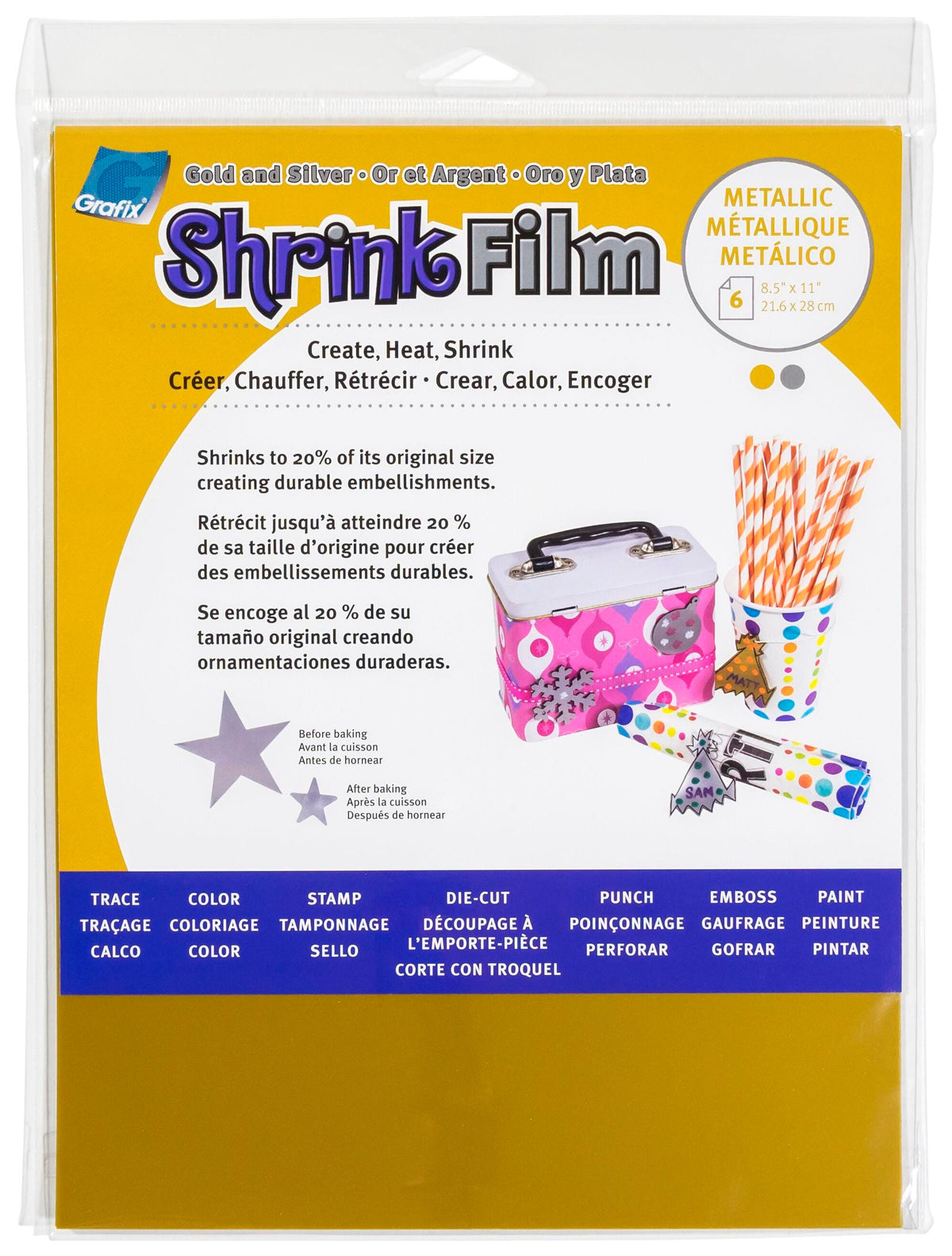 SHRINK FILM GRAFIX 8.5X11 IN GOLD-SILVER PK OF 6
