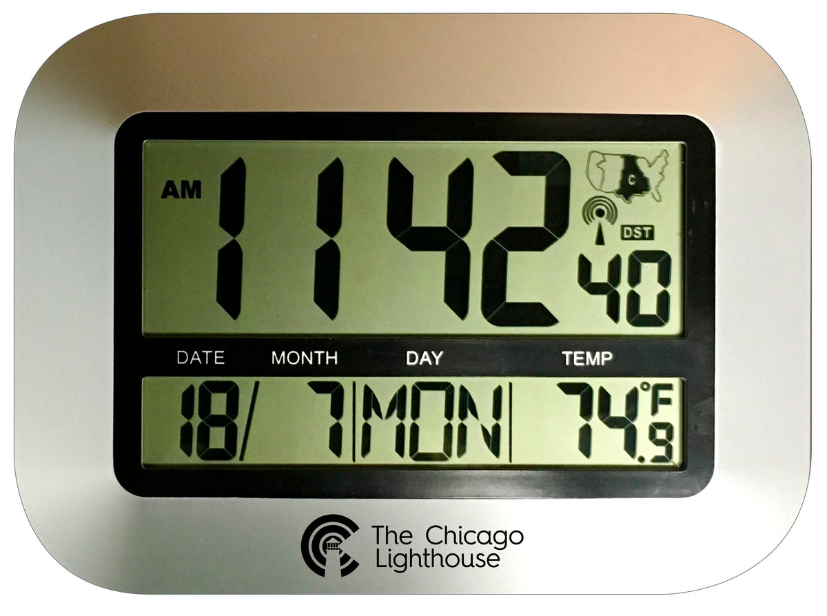 CLOCK - SILVER DIGITAL LCD RADIO CONTROLLED CLOCK