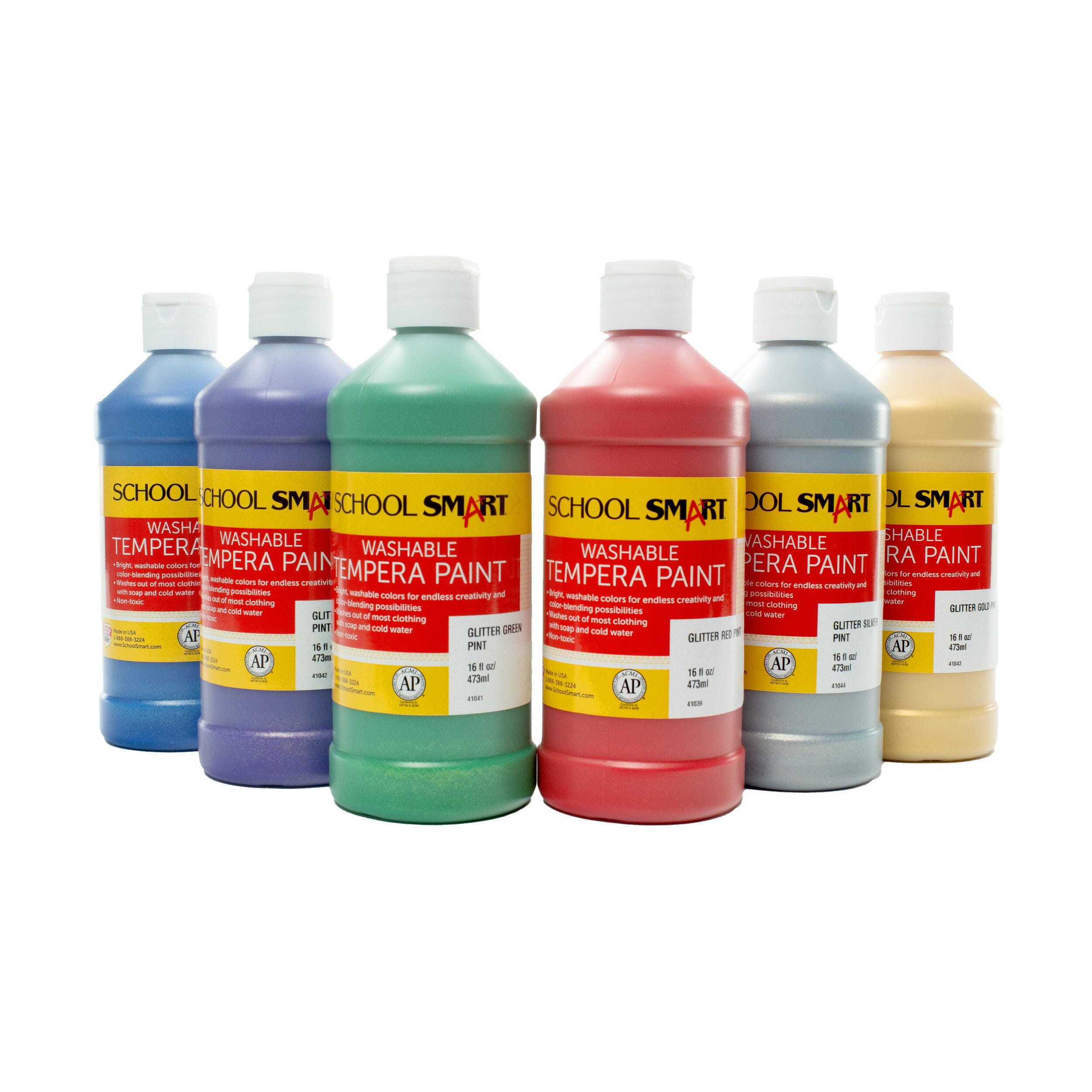 PAINT TEMPERA WASH SCHOOL SMART GLITTER PINT SET OF 6