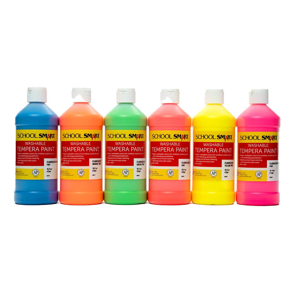 PAINT TEMPERA WASH SCHOOL SMART FLUORESCENT PINT SET OF 6