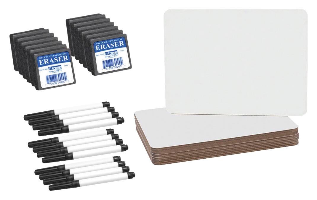 DRY ERASE CLASS PACK WITH SINGLE SIDED BOARDS PENS AND ERASERS SET OF 36