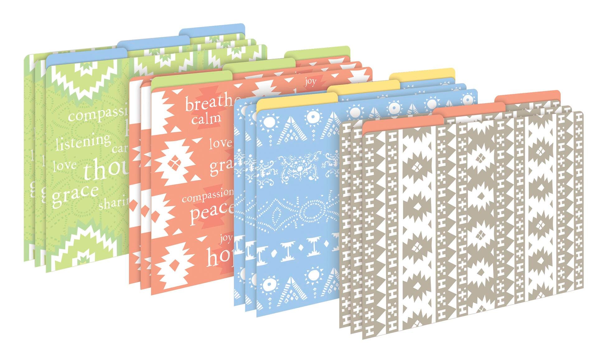 FILE FOLDERS LETTER THOUGHTFULNESS MULTI-DESIGN SET OF 12