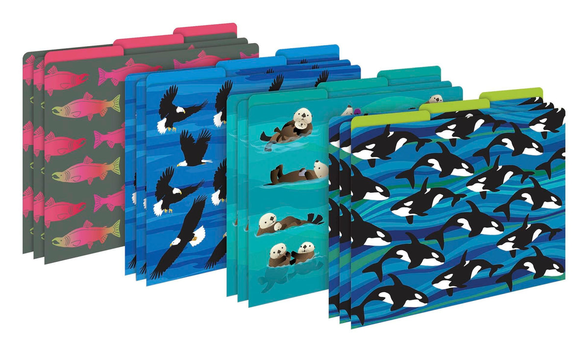 FILE FOLDERS LETTER SEA AND SKY MULTI-DESIGN SET OF 12