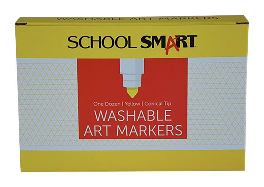 MARKERS WASH SCHOOL SMART CONICAL YELLOW PACK OF 12