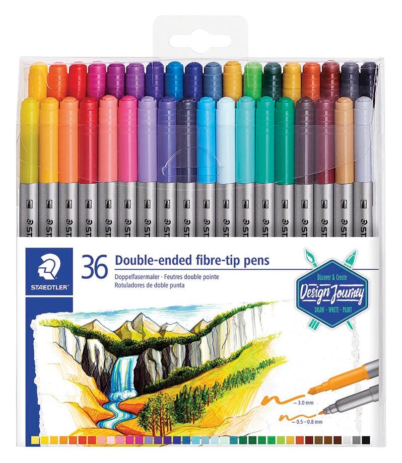 MARKERS STAEDTLER DBL ENDED FIBER TIP ASST COLORS SET OF 36