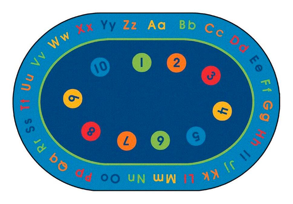 CARPETS FOR KIDS - PREMIUM BASIC CONCEPTS LITERACY - 6 FT 9 IN X 9 FT 5 IN OVAL