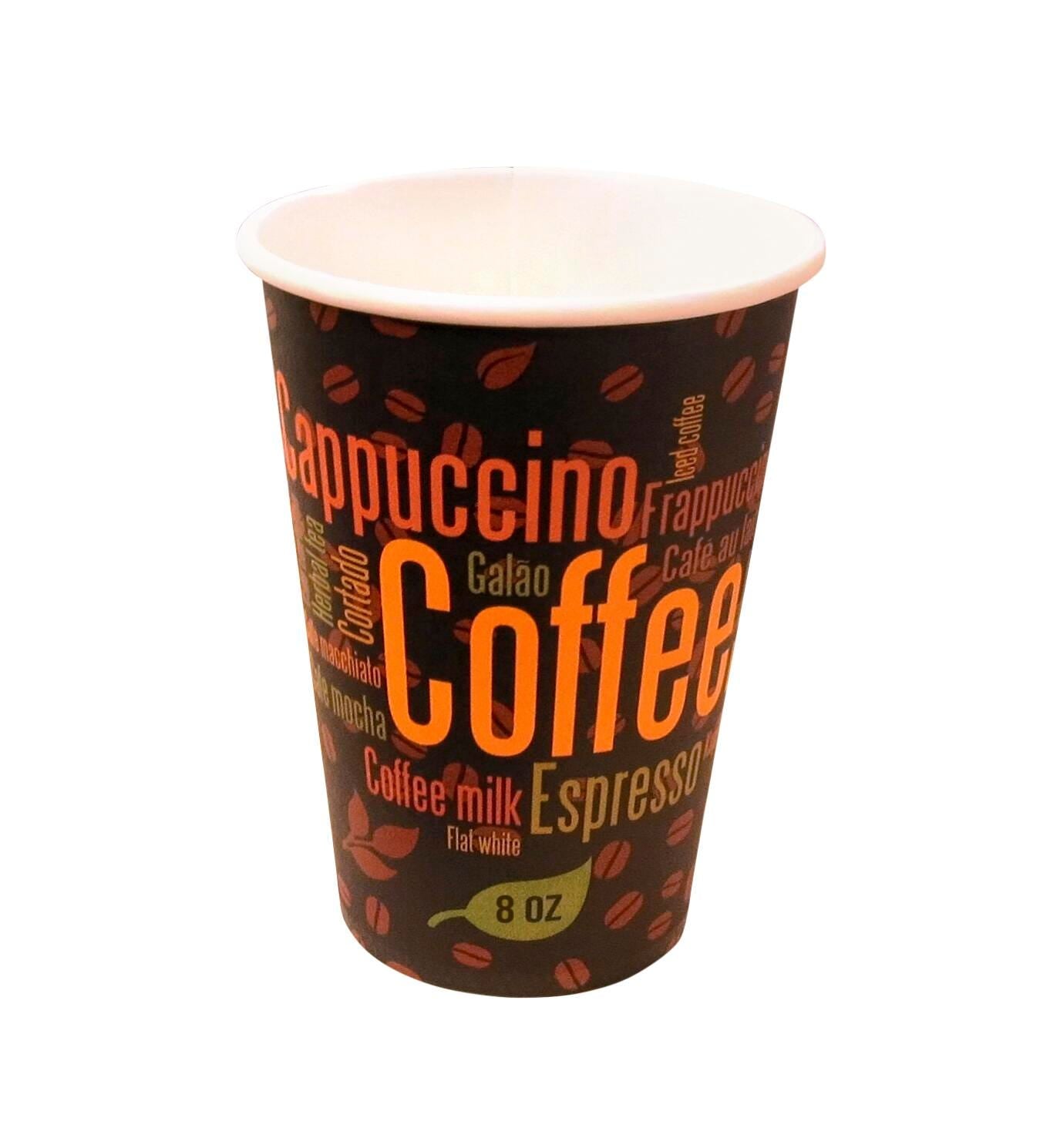 CUPS - PAPER HOT CUPS COFFEE DESIGN 8 OZ PACKED 20/50S