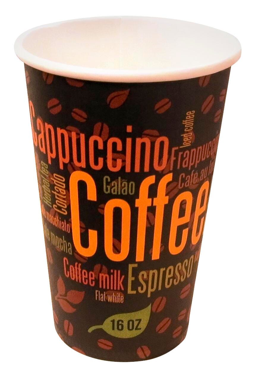 CUPS - PAPER HOT CUPS COFFEE DESIGN 16 OZ PACKED 20/50S