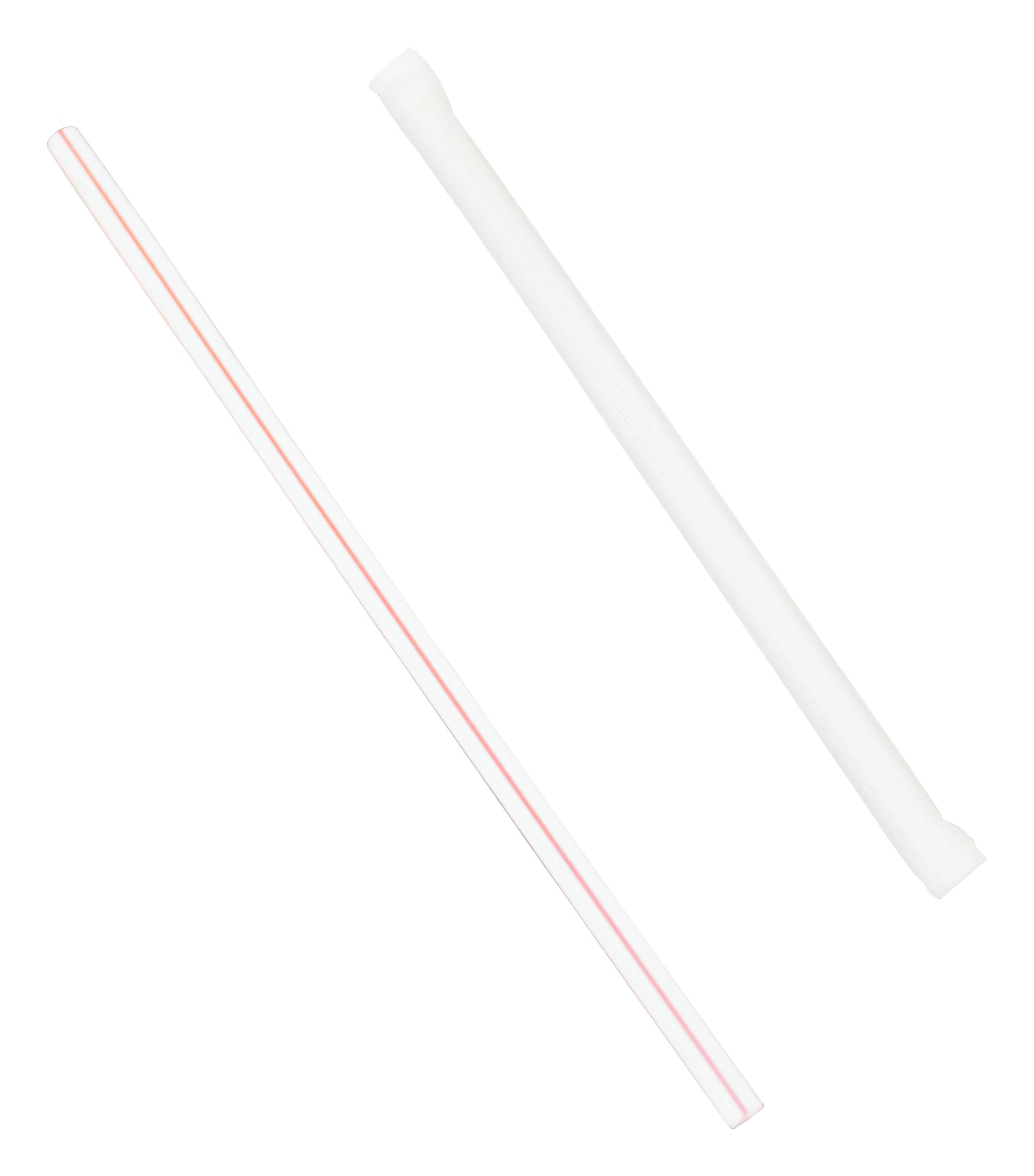 STRAWS - WHITE W/RED LINE INDIVIDUALLY PAPER WRAPPED - PACK OF 500