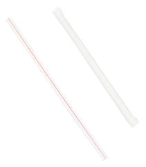 STRAWS - WHITE W/RED LINE INDIVIDUALLY PAPER WRAPPED - PACK OF 500