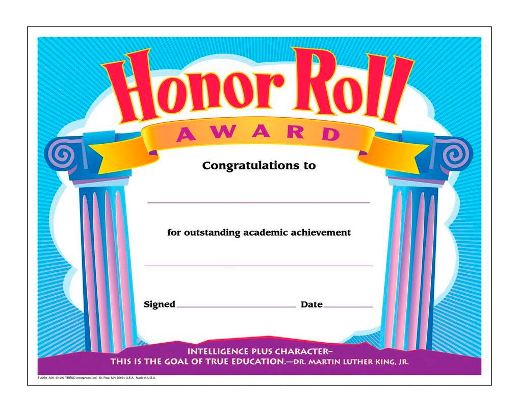 AWARD - HONOR ROLL COLORFUL CLASSICS - PACK OF 30