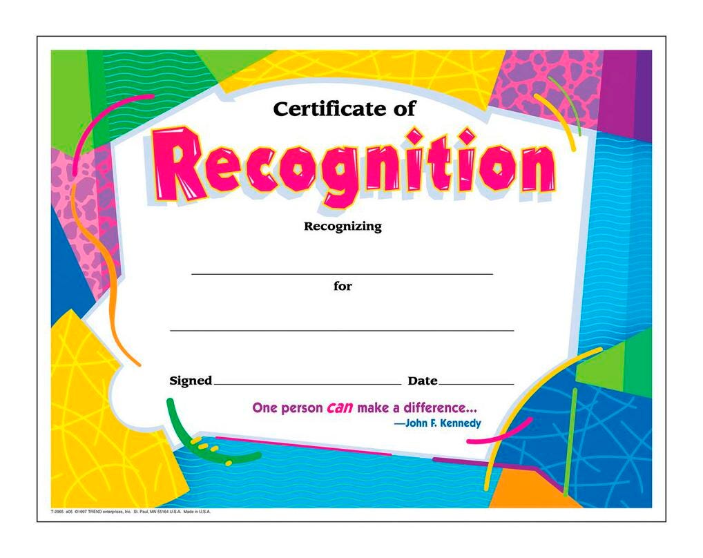CERTIFICATE OF RECOGNITION - COLORFUL CLASSICS - PACK OF 30