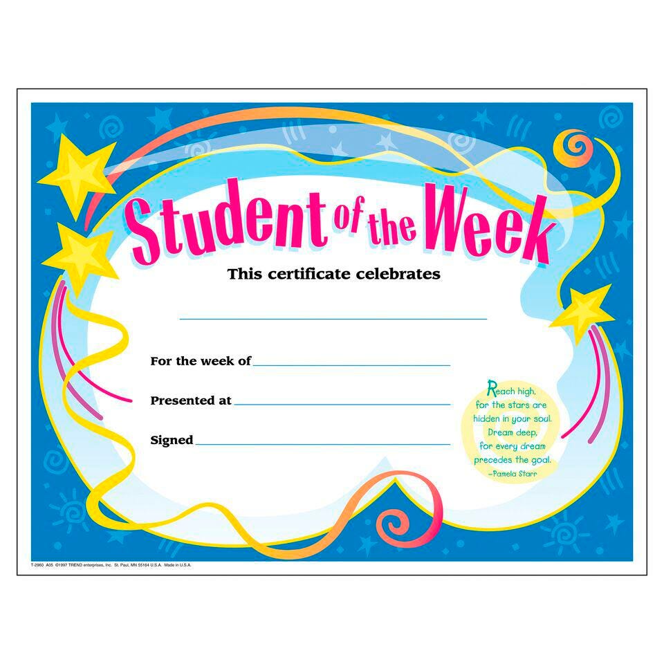 AWARD - STUDENT OF THE WEEK COLORFUL CLASSICS-PACK OF 30