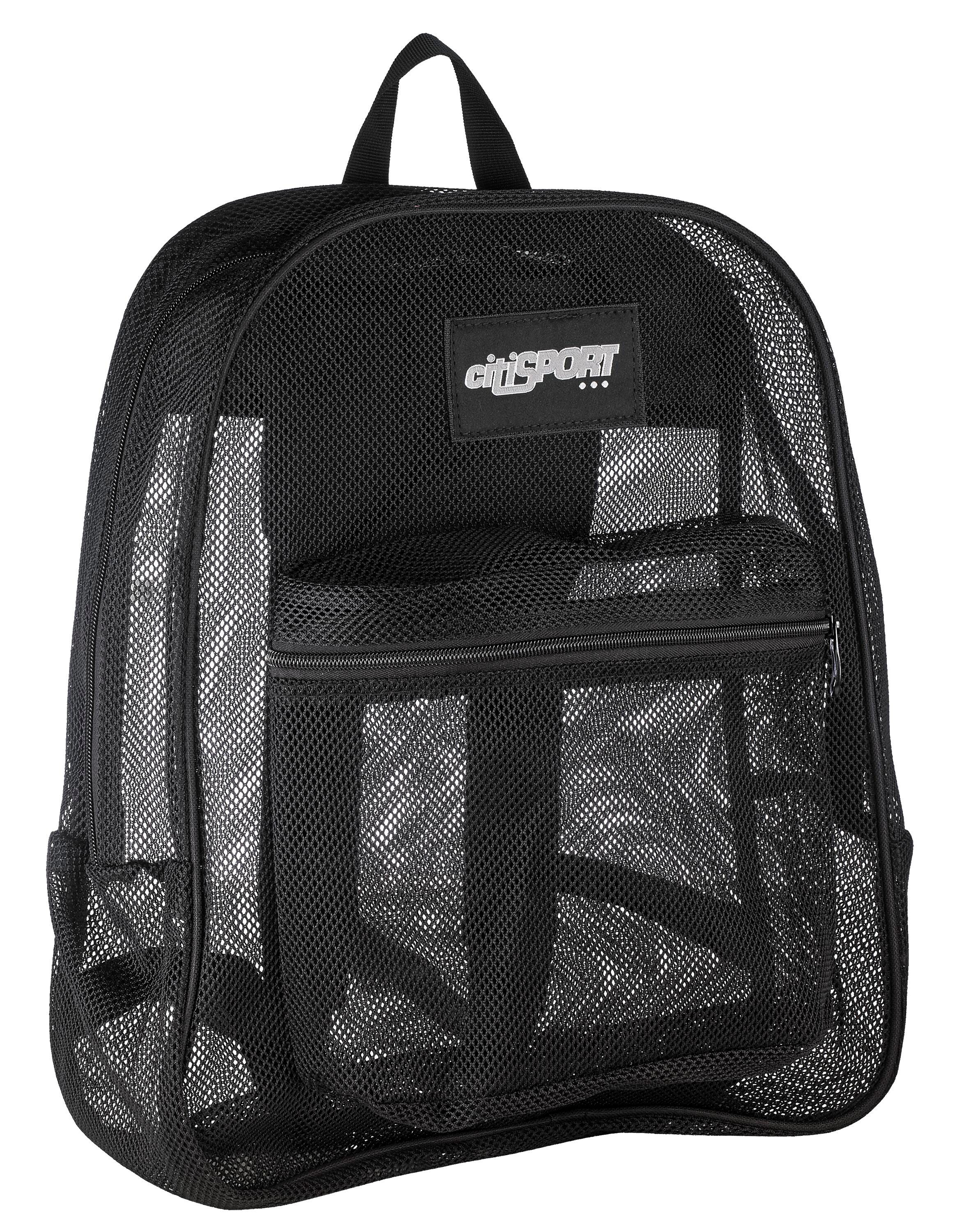 BACKPACK - DURABLE MESH MATERIAL WITH FRONT ZIPPER POCKET AND PADDED STRAPS - BLACK