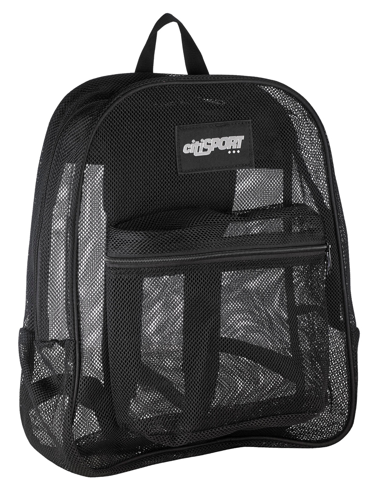 BACKPACK - DURABLE MESH MATERIAL WITH FRONT ZIPPER POCKET AND PADDED STRAPS - BLACK