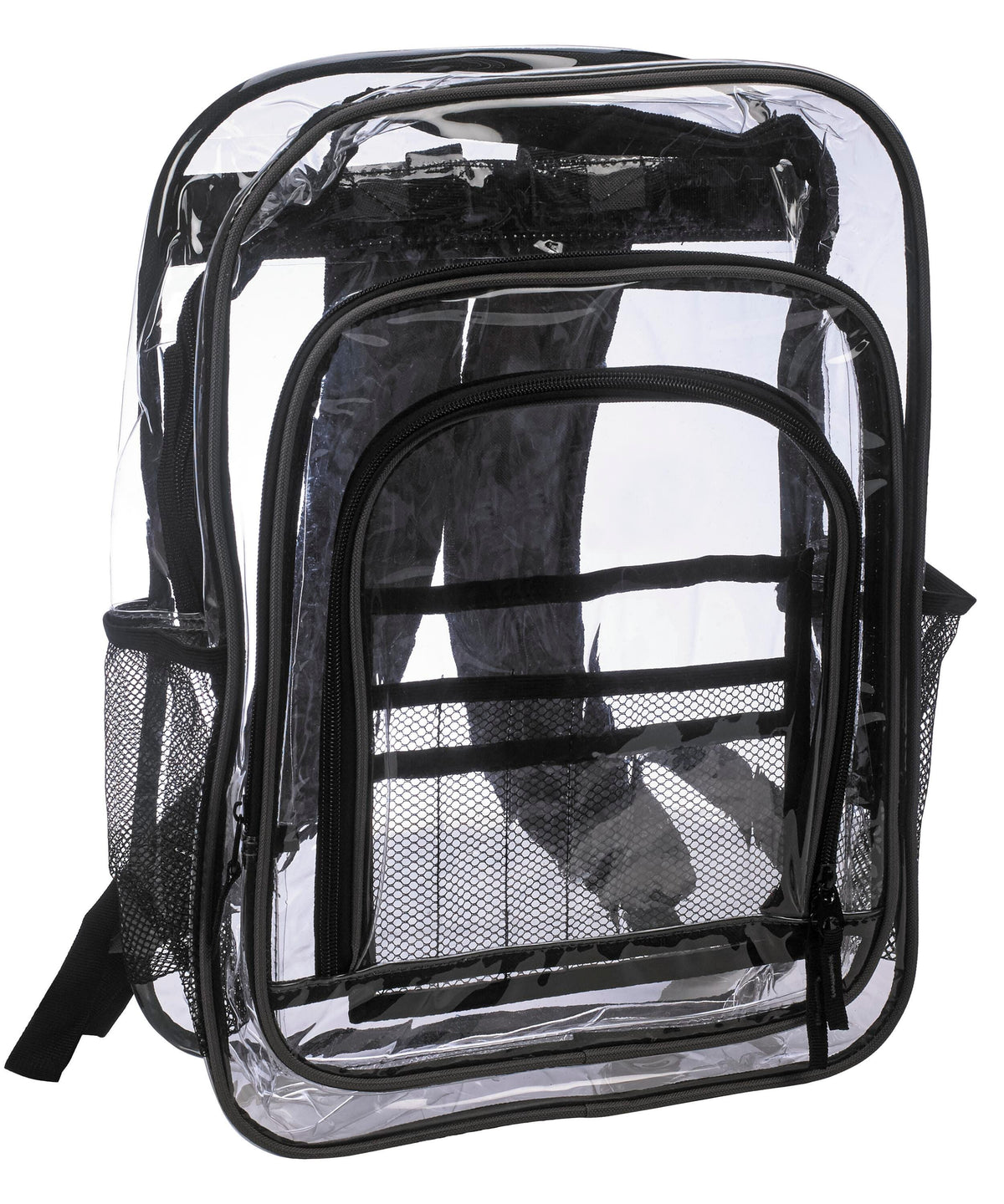 BACKPACK - JUMBO CLEAR PVC MULTI-COMPARTMENT - BLACK