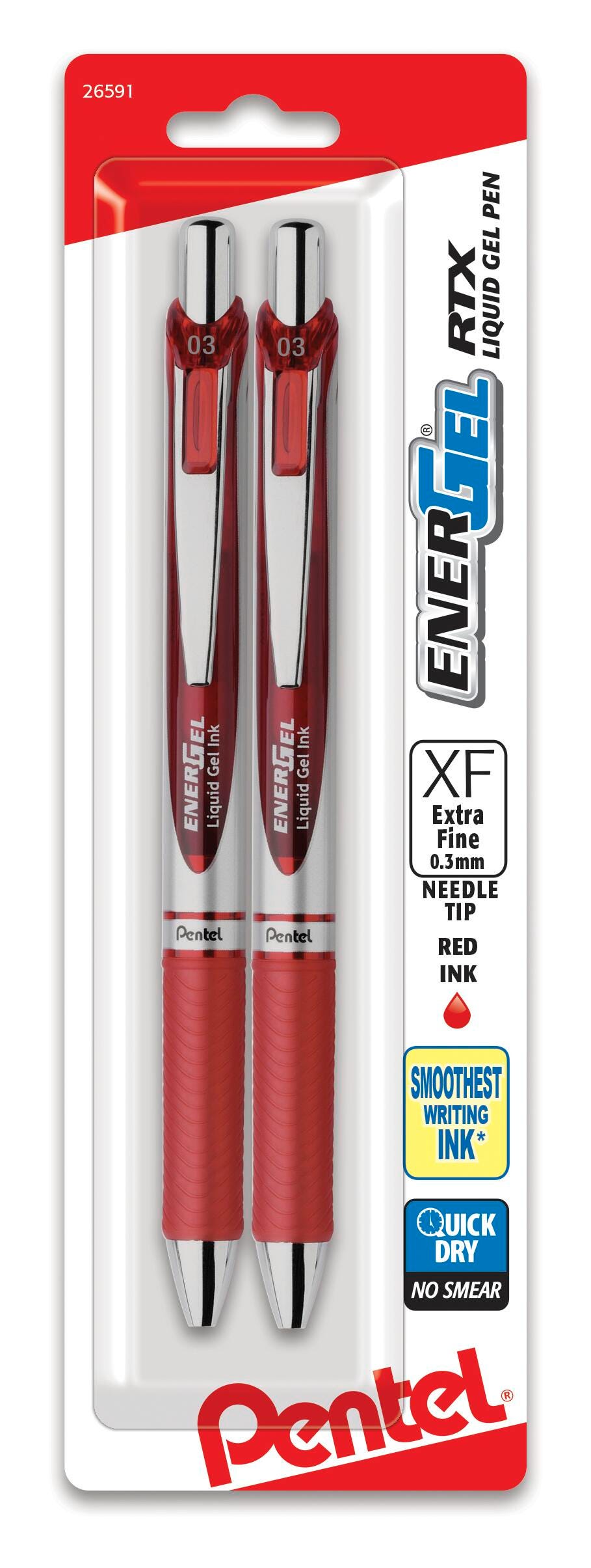 PEN ENERGEL RTX EXTRA FINE 0.3MM RED PACK OF 2