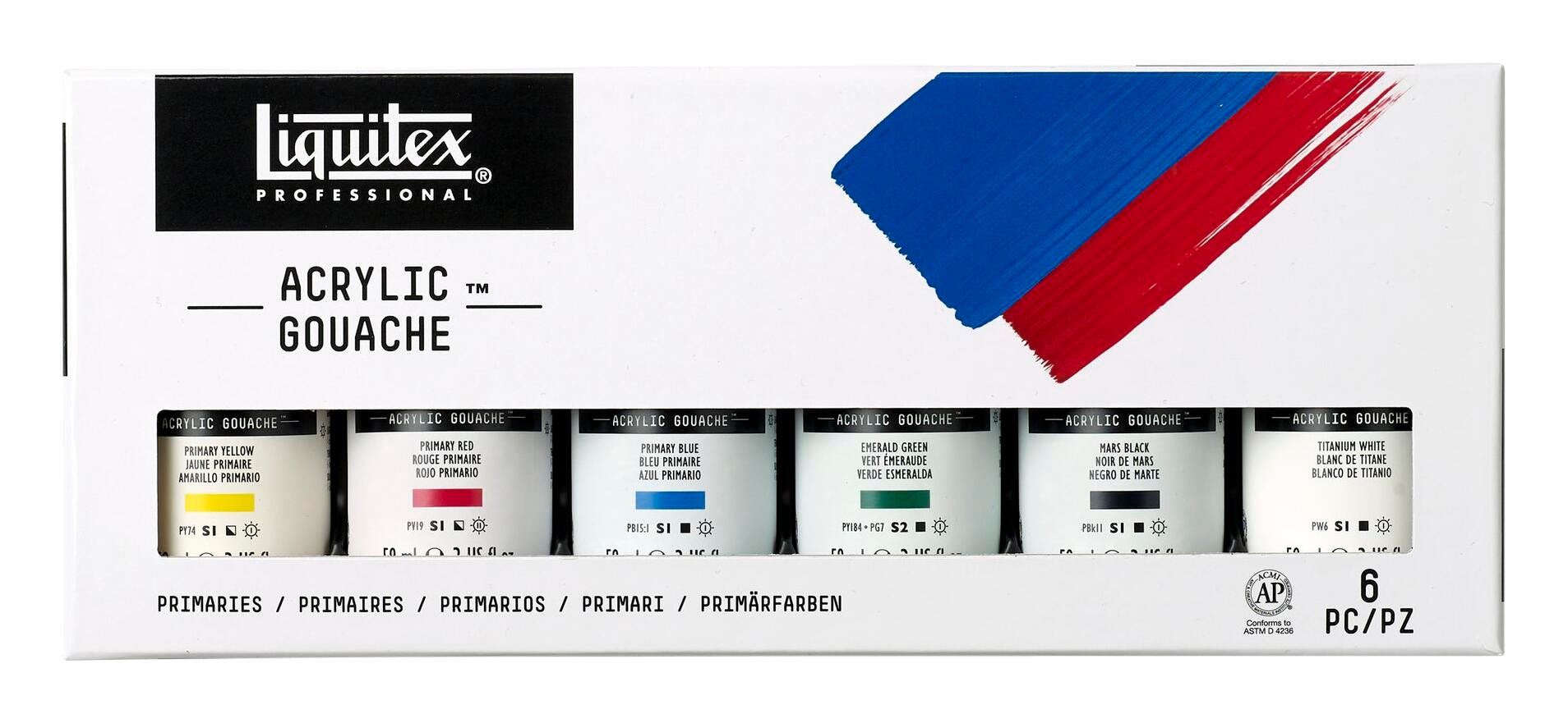 PAINT ACRYLIC GOUACHE LIQUITEX ASST PRIMARY COLORS 2 OZ SET OF 6