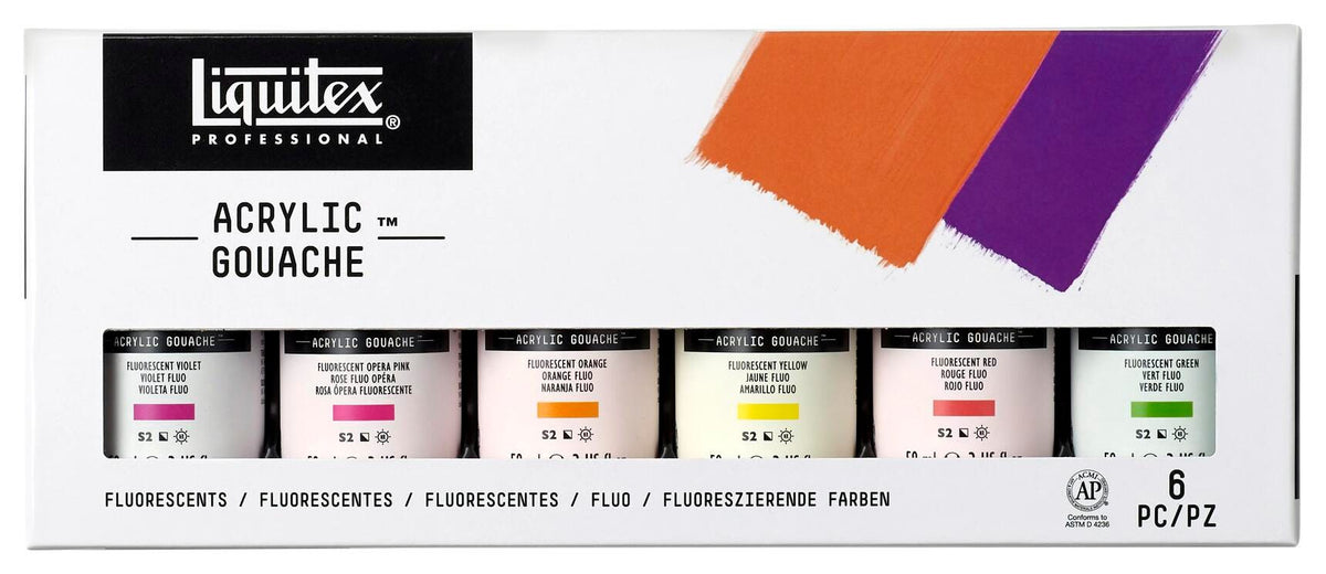 PAINT ACRYLIC GOUACHE LIQUITEX ASST FLUORESCENT COLORS 2 OZ SET OF 6