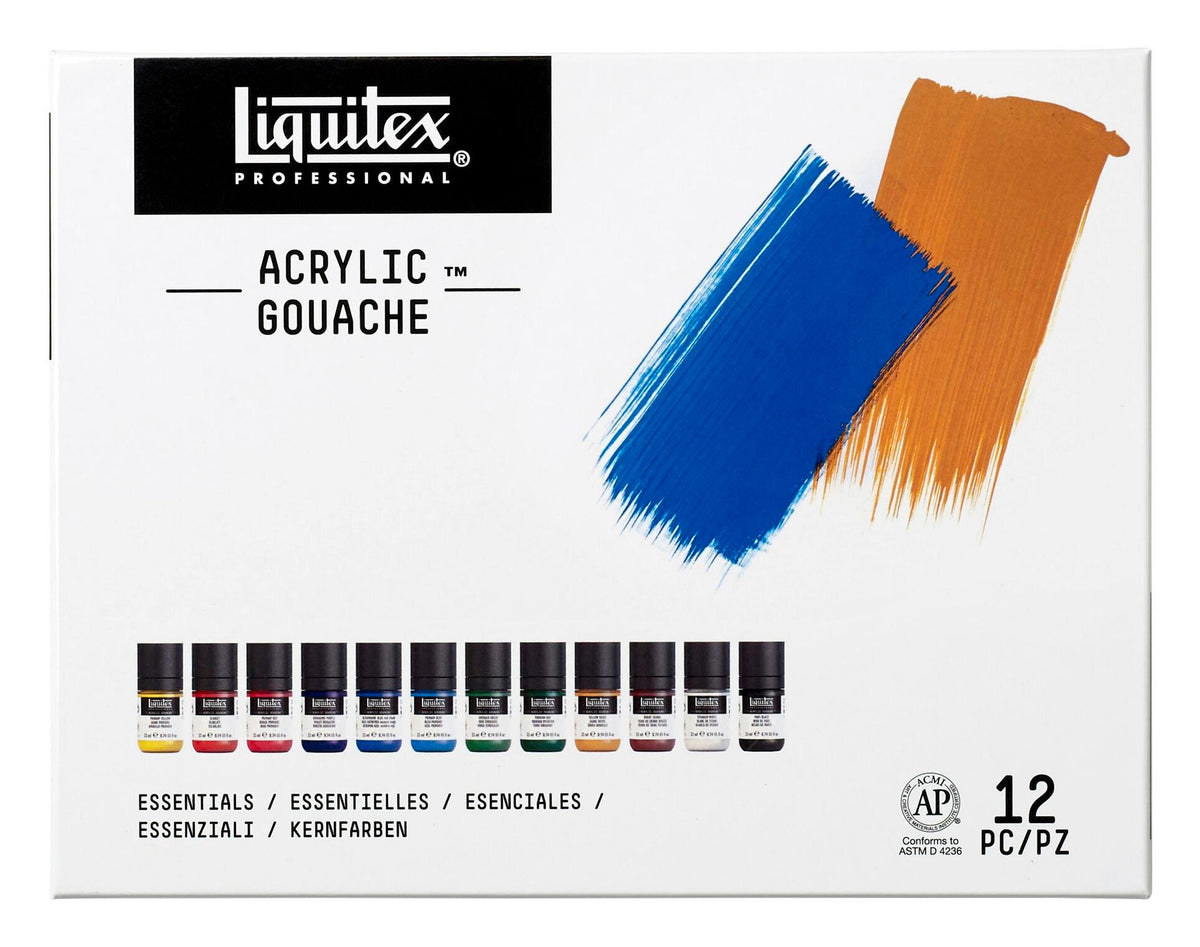 PAINT ACRYLIC GOUACHE LIQUITEX ASST ESSENTIAL COLORS 0.74 OZ SET OF 12