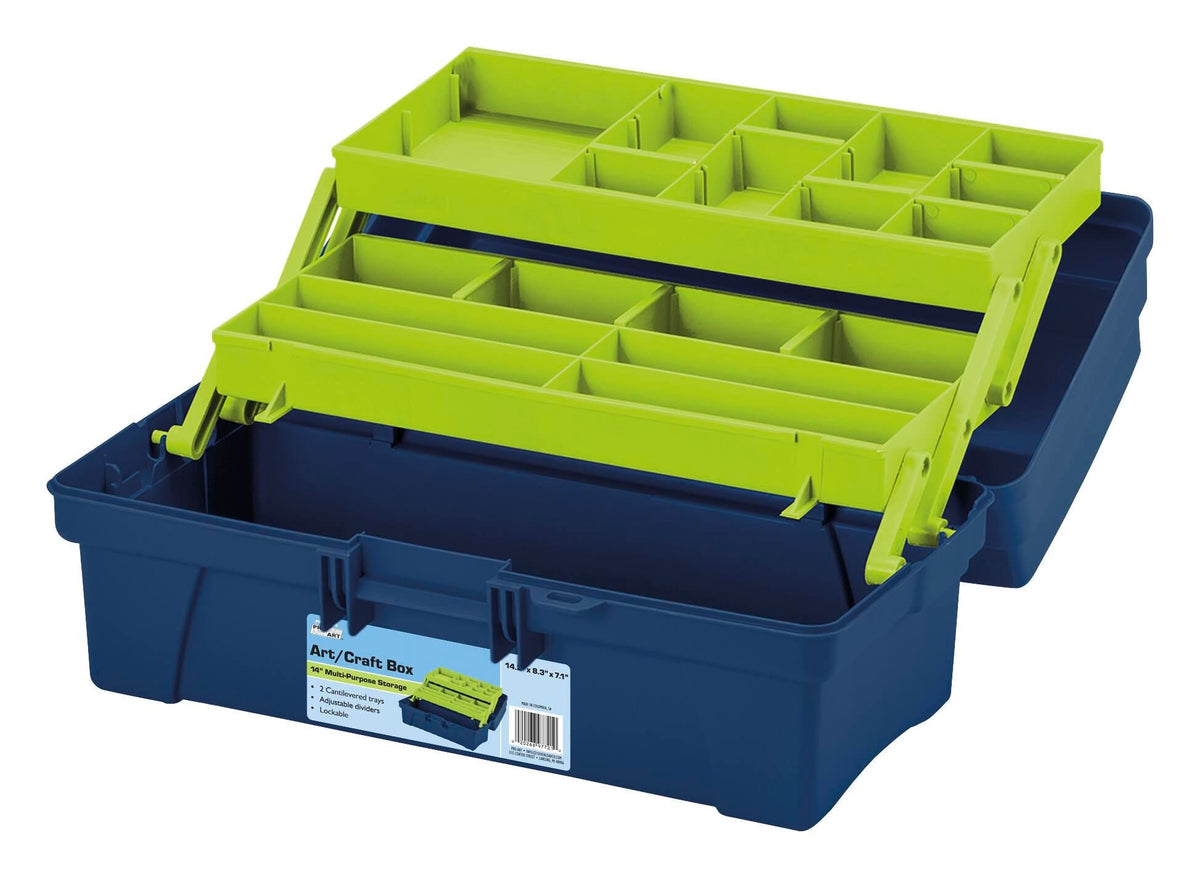 STORAGE CASE 14 IN WITH 2 CANTILEVERED TRAYS BLUE/GREEN