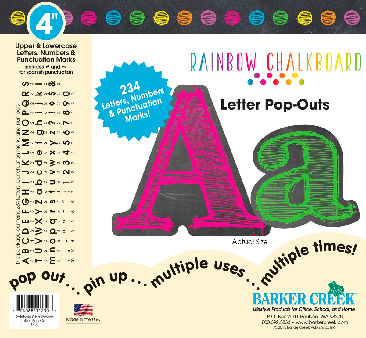 LETTERS POP OUT BARKER CREEK 4 IN RAINBOW CHALK