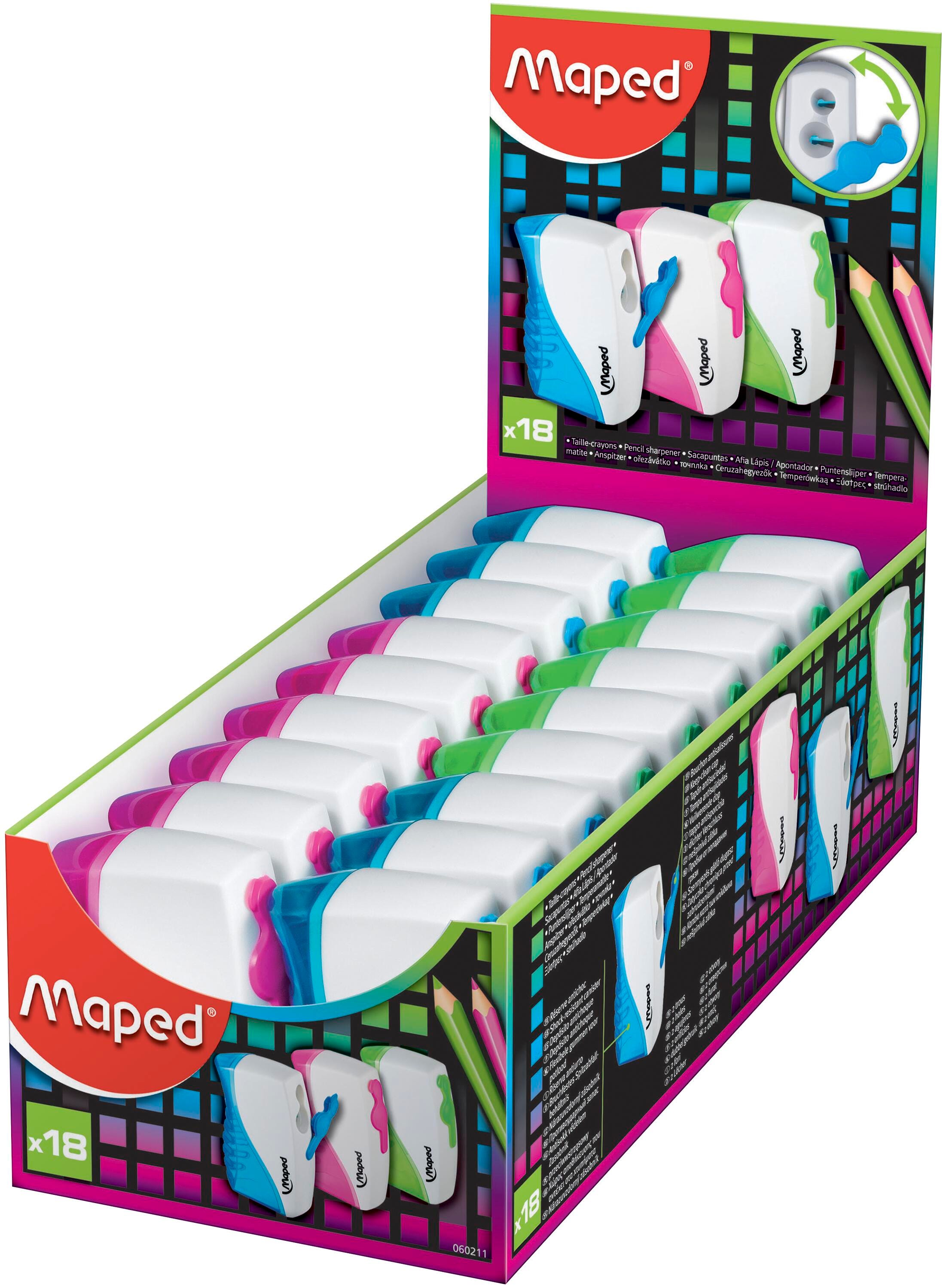 SHARPENER MAPED VERTICAL TWO HOLE COVERED ASST PACK OF 18