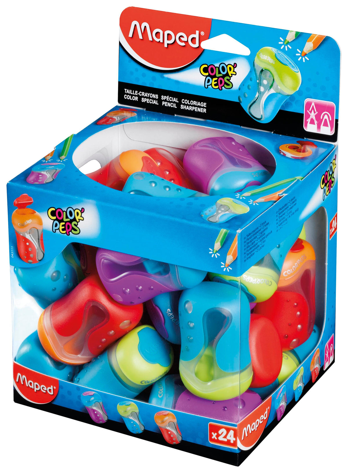 SHARPENER MAPED COLORED PENCIL TWO HOLE ASST PACK OF 24