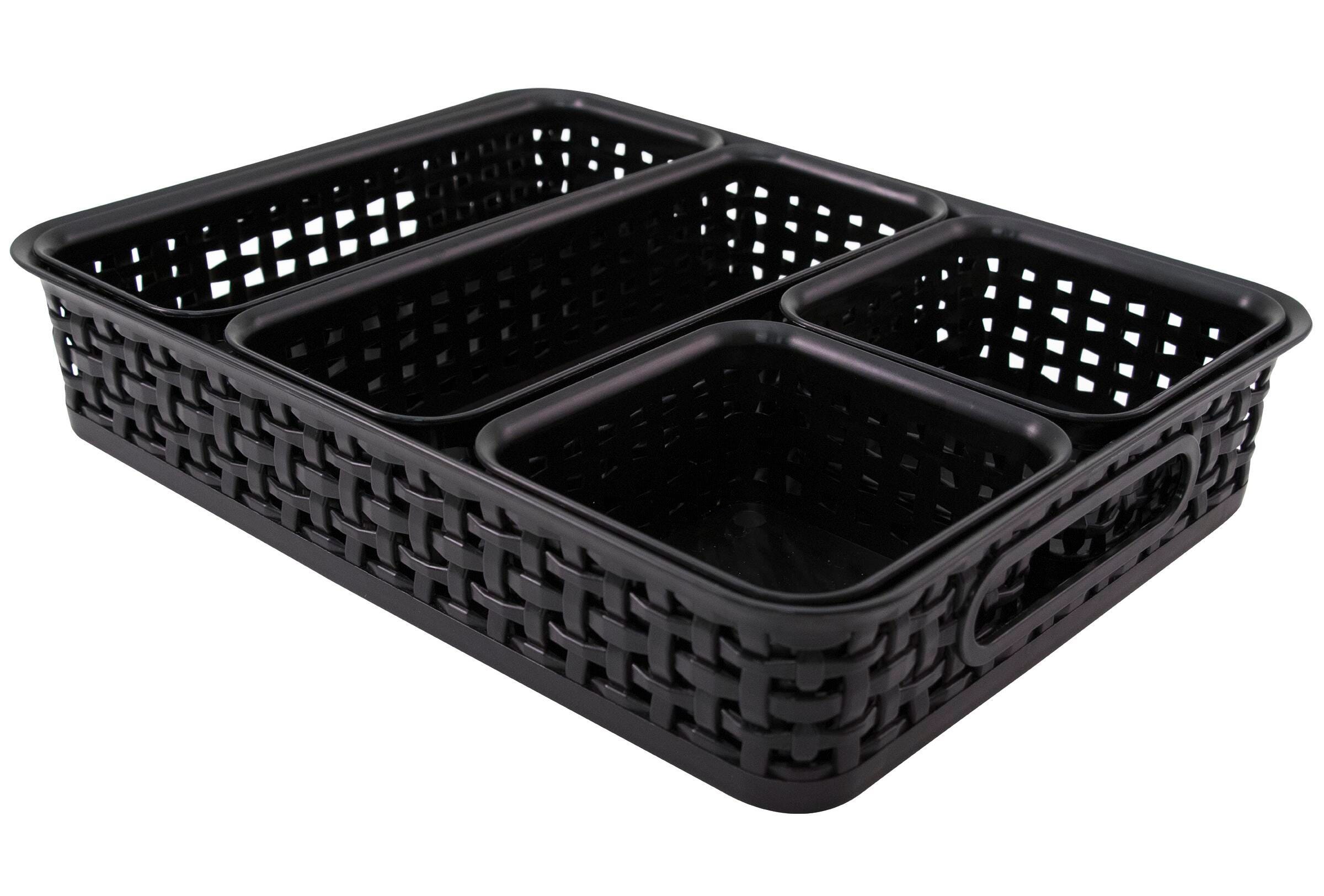 ORGANIZER BINS PLASTIC WEAVE BLACK PACK OF 5