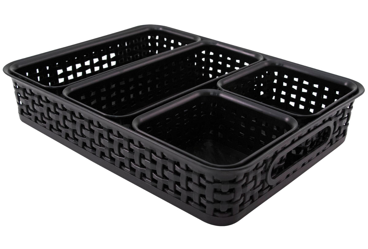 ORGANIZER BINS PLASTIC WEAVE BLACK PACK OF 5
