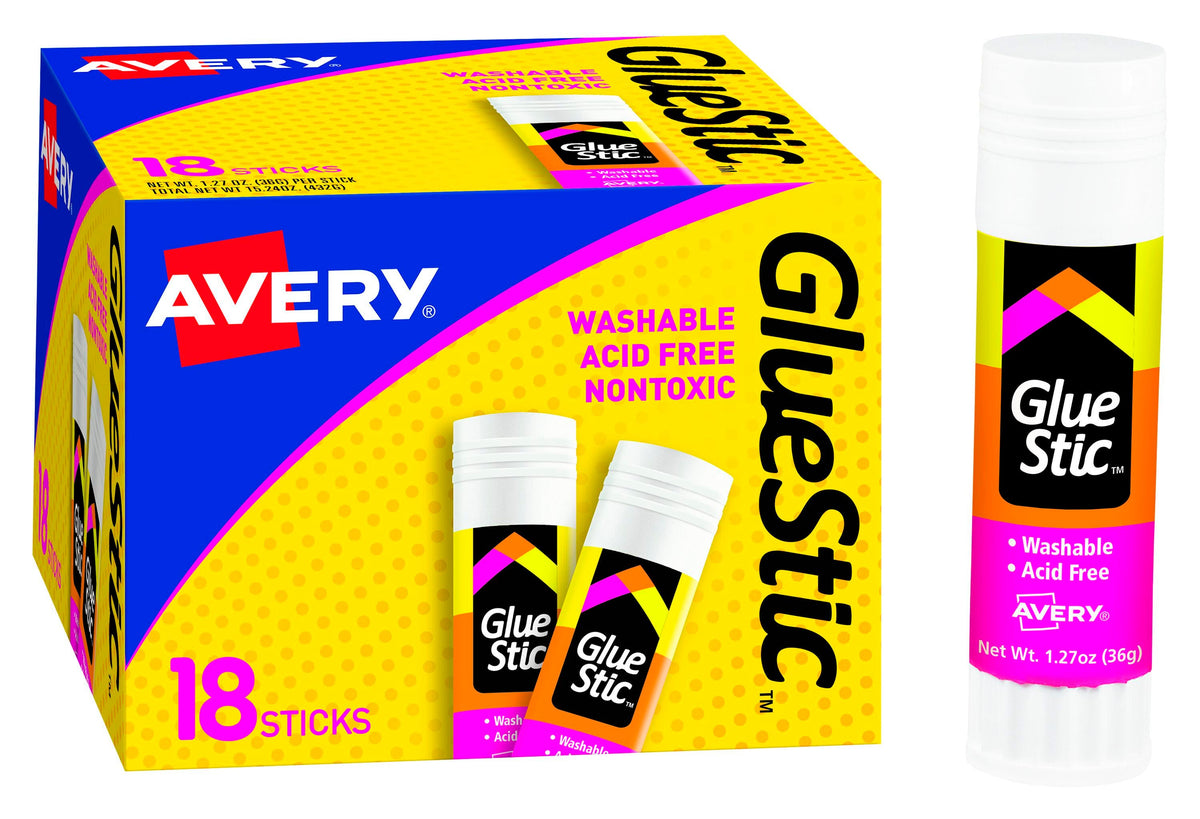 GLUE STIC PERMANENT AVERY 1.27 OZ WHITE PK OF 18