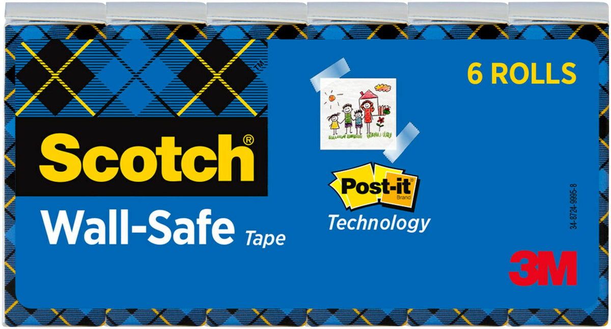 TAPE SCOTCH WALL SAFE 3/4 IN X 800 IN PACK OF 6