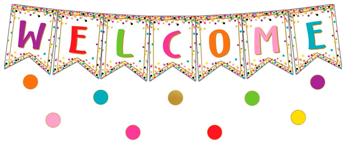 PAPER WELCOME BULLETIN BOARD SET CONFETTI PENNANTS 60 PC