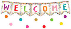 PAPER WELCOME BULLETIN BOARD SET CONFETTI PENNANTS 60 PC