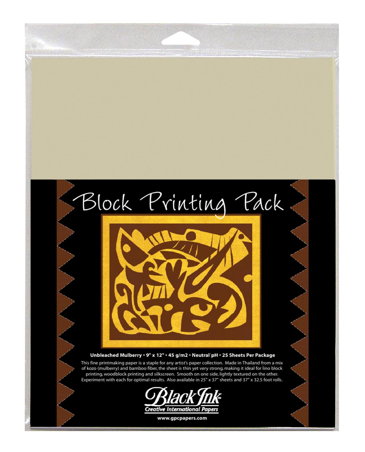 PAPER BLACK INK MULBERRY BLOCK PRINTING UNBLEACHED 9X12 IN PK OF 25
