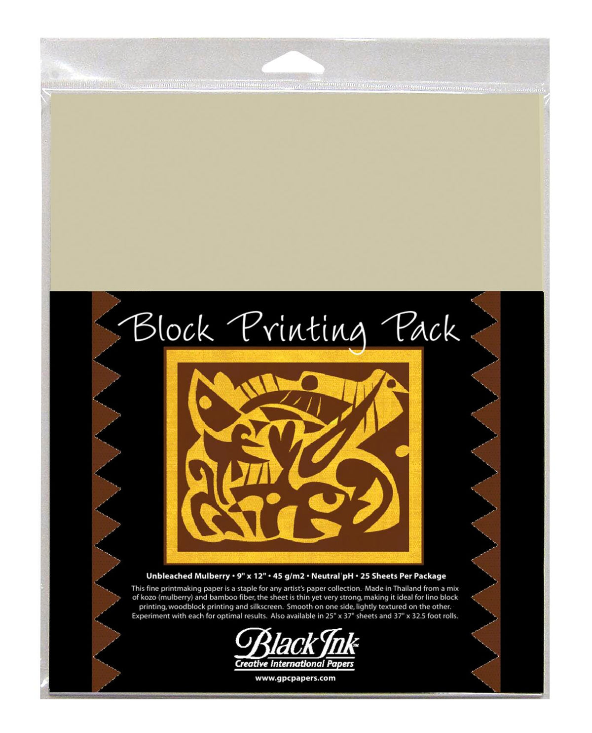 PAPER BLACK INK MULBERRY BLOCK PRINTING UNBLEACHED 9X12 IN PK OF 25